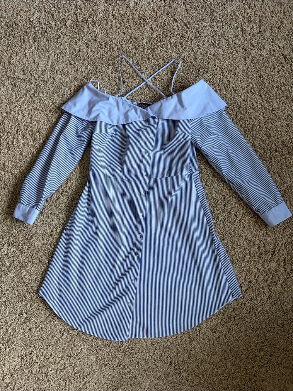 Topshop Stripe Bardot Shirtdress - Picture 3 of 7
